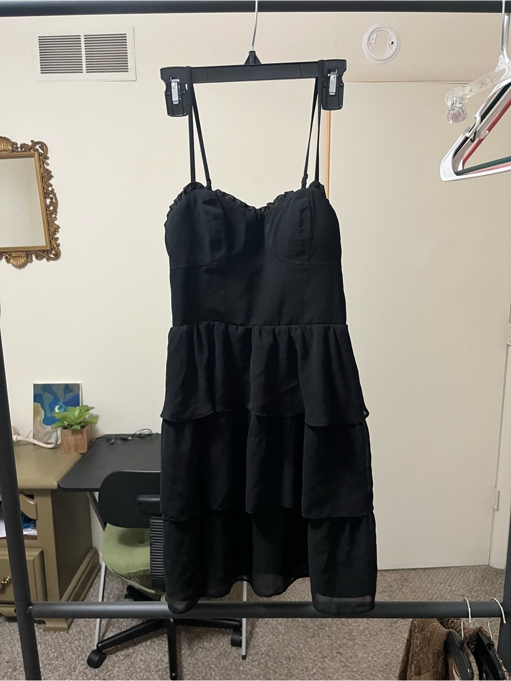 2000s American Eagle Outfitters Black Smocked Ruffle Dress with Spaghetti Straps
